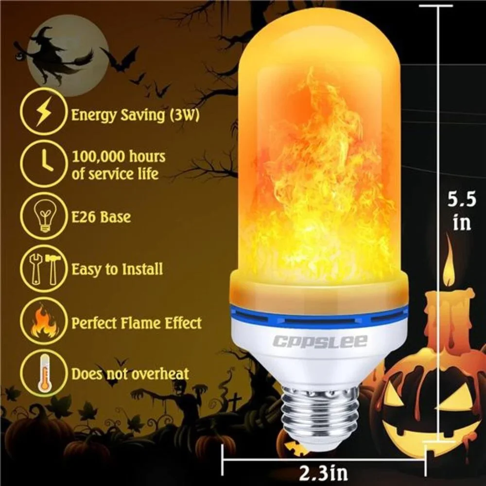 LED Flame Light Bulbs, 4 Modes Flickering Light Bulbs, E26 Base Fire Flame Bulb